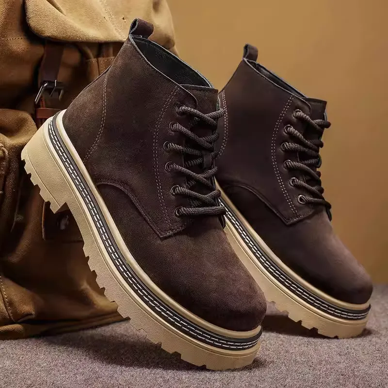 Martin  British New Men's Shoes Non-Slip Thick Sole Versatile Workwear Retro Outdoor High-Top Fleece-Lined Large size